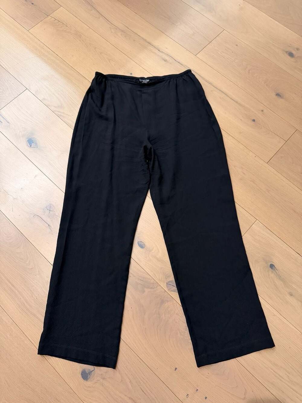 Citron Santa Monica 100% Silk Black Elastic Waist Pants Size L